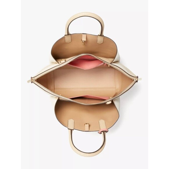 New Kate Spade Avenue Awning Stripe Medium Satchel Warm Stone - Picture 5 of 5